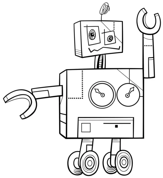 Schwarz Weiße Cartoon Illustration Von Lustigen Roboter Comic Fantasy Charakter — Stockvektor