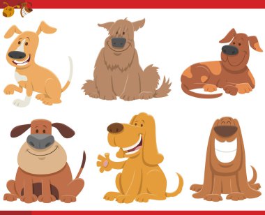 Köpek ve köpek yavrularının çizgi film çizimleri.