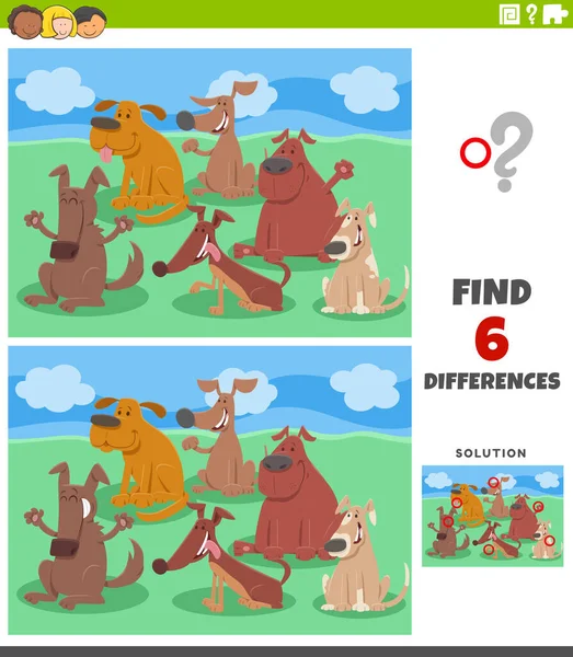 Cartoon Illustration Finding Differences Pictures Educational Game Children Funny Dogs — 图库矢量图片