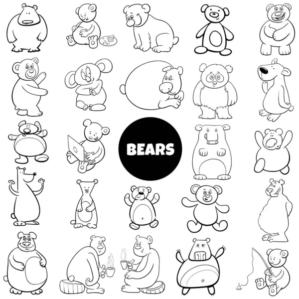 Ayıların siyah beyaz çizgi film çizimleri hayvan karakterleri büyük set boyama kitabı sayfası