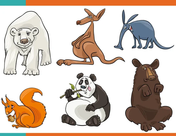 Rajzfilm Illusztráció Vicces Vadon Élő Állatok Képregény Karakterek Készlet — Stock Vector