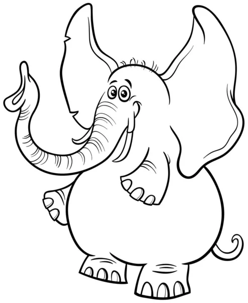 Black White Cartoon Illustration Funny African Elephant Animal Character Coloring — стоковий вектор