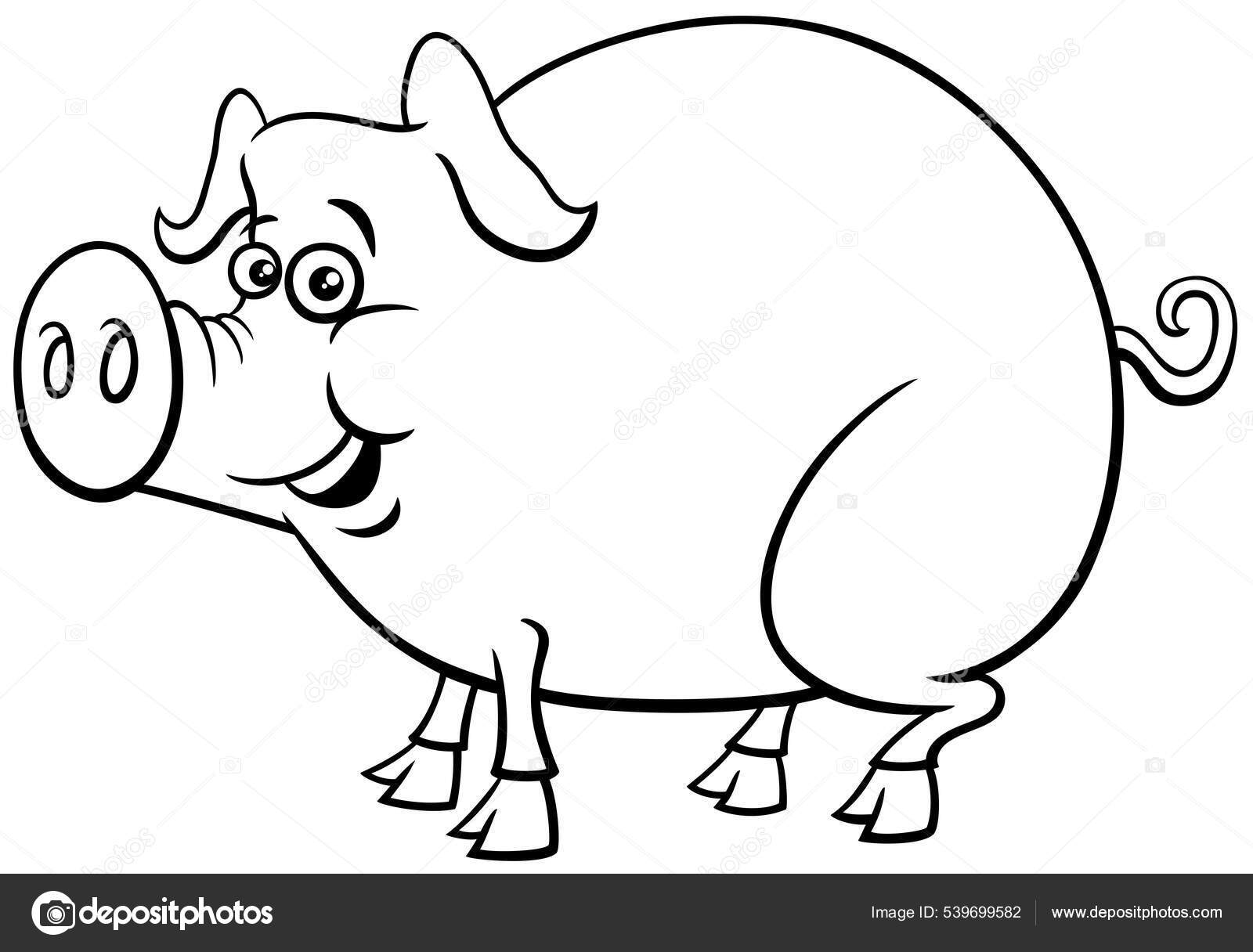 面白い豚農場動物のキャラクターぬりえの本のページの黒と白の漫画イラスト ストックベクター C Izakowski