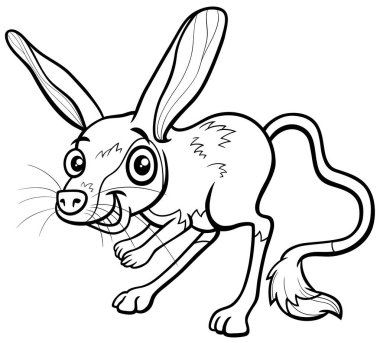 Komik Jerboa çizgi roman karakteri boyama sayfasının siyah beyaz çizimi