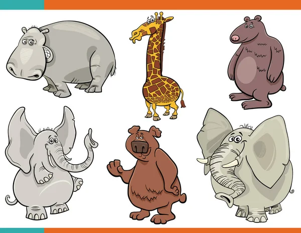 Ilustracja Kreskówki Śmieszne Dzikie Zwierzęta Komiks Znaków Zestaw — Wektor stockowy