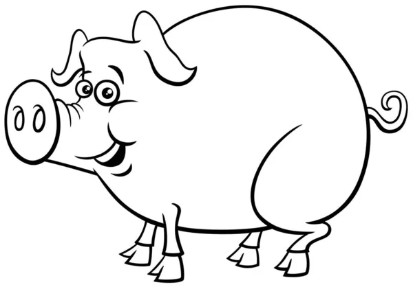 Black White Cartoon Illustration Funny Pig Farm Animal Character Coloring — Stock Vector