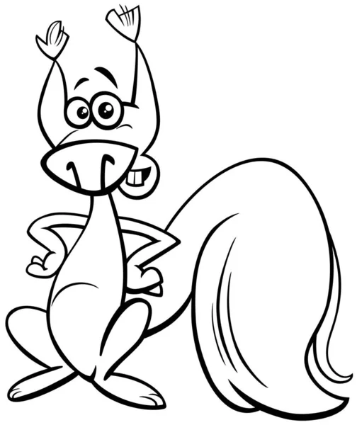滑稽松鼠的黑白卡通画动物角色着色书页 — 图库矢量图片