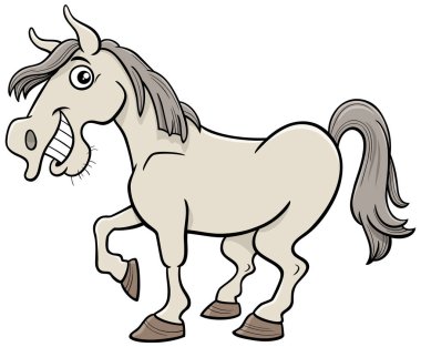 Cartoon illustration of funny white horse farm animal character