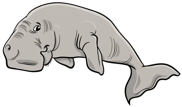 Cartoon Illustration Dugong Marine Mammal Animal Character — Vetor de Stock