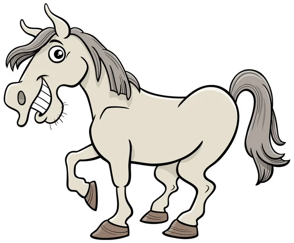 Cartoon Illustration Funny White Horse Farm Animal Character — Vetor de Stock