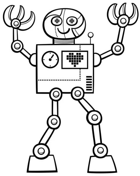 Illustration Dessin Animé Noir Blanc Drôle Robot Bande Dessinée Fantaisie — Image vectorielle