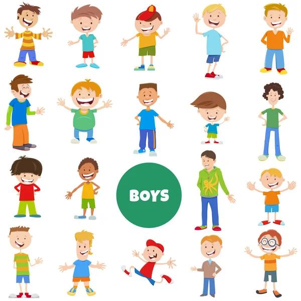 Cartoon Illustration Funny Boys Characters Big Set — Stockvector