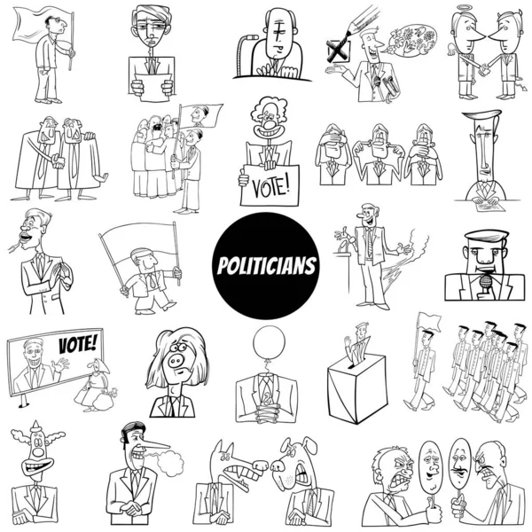 Black White Illustration Politicians Characters Conceptual Cartoons Set Coloring Page — Stock Vector