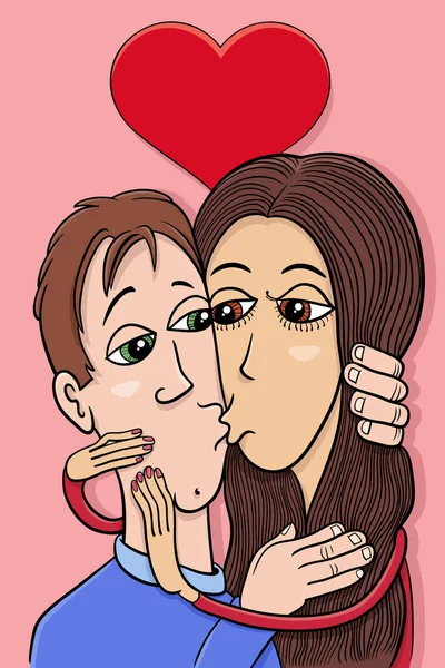 Valentijnsdag Wenskaart Cartoon Illustratie Met Vrouw Man Personages Liefde — Stockvector