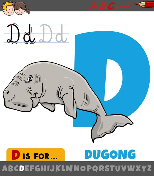 Illustration Dessin Animé Éducatif Lettre Alphabet Avec Caractère Animal Dugong — Image vectorielle
