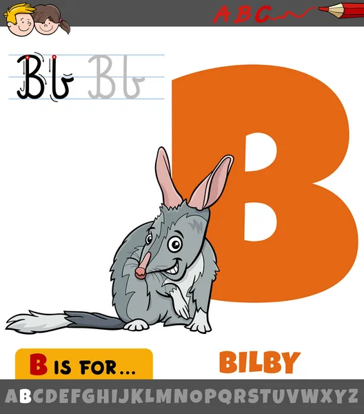 Illustration Bande Dessinée Éducative Lettre Alphabet Avec Caractère Animal Bilby — Image vectorielle