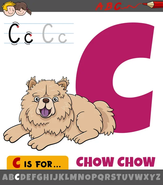 Educatieve Cartoon Illustratie Van Letter Uit Alfabet Met Chow Chow — Stockvector