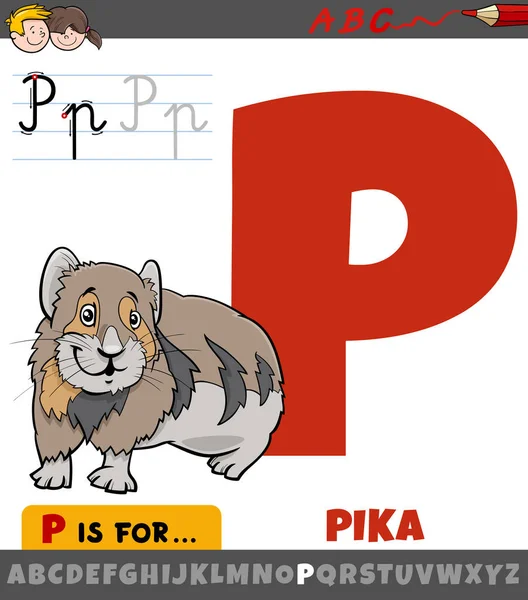 Educational Cartoon Illustration Letter Alphabet Pika Animal Character — Stock Vector