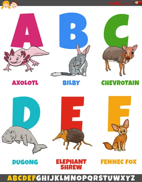 Illustration Bande Dessinée Alphabet Coloré Éducatif Lettre Avec Des Personnages — Image vectorielle