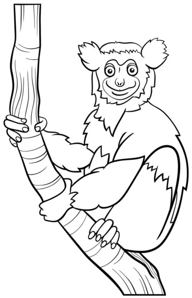 Komik Indri Hayvan Karakteri Boyama Sayfasının Siyah Beyaz Çizimi — Stok Vektör