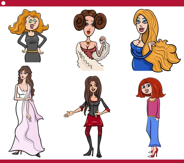 Cartoon Illustration Women Characters Set — Stock Vector