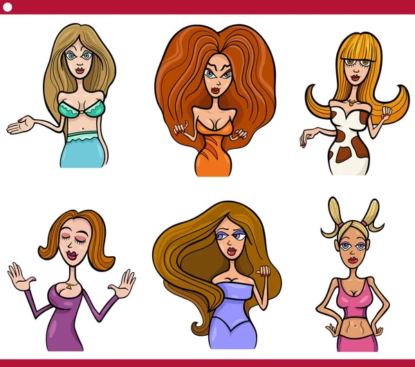 Cartoon Illustration Comic Women Characters Set — Stockový vektor