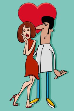 Sevgililer Günü 'nde, aşık bir adam ve kadınla karikatür çizimi.