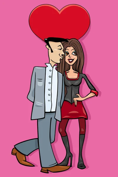 バレンタインデーグリーティングカード漫画イラストで男と女と恋に — ストックベクタ