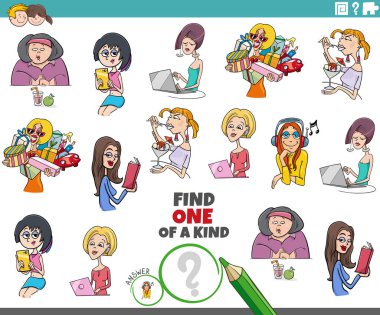 Çizgi film çizimleri, çizgi roman kızları ve kadın karakterlerin oynadığı eğitici bir oyun.