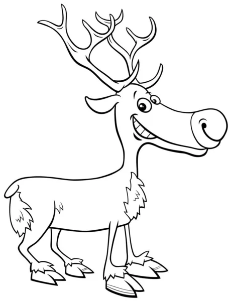 Black White Cartoon Illustration Funny Reindeer Comic Animal Character Coloring — Stock Vector