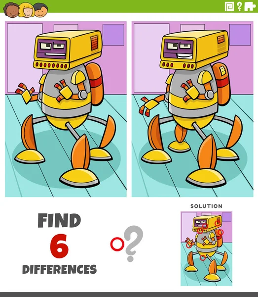 Kreskówka Ilustracja Znalezienia Różnic Między Zdjęciami Gra Edukacyjna Postaci Robota — Wektor stockowy