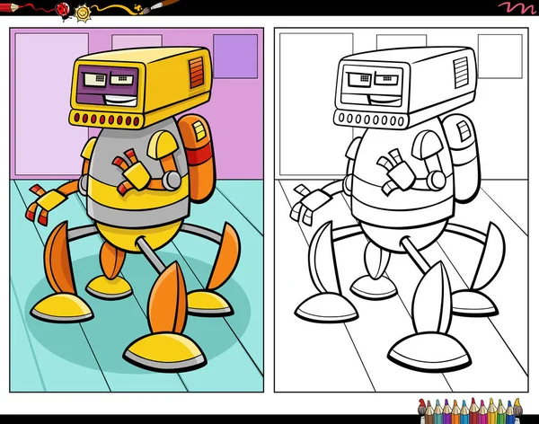 Dibujos Animados Ilustración Robot Fantasía Personaje Cómico Para Colorear Página — Archivo Imágenes Vectoriales