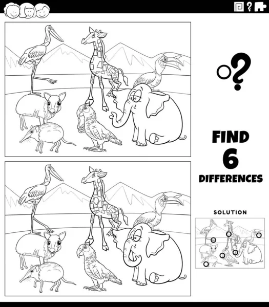 Černobílé Kreslené Ilustrace Nalezení Rozdílů Mezi Obrázky Vzdělávací Hra Pro — Stockový vektor