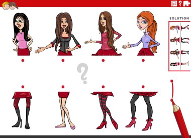 Çizgi film çizimleri, çizgi roman kadın karakterleriyle resimlerin yarısının eşleştirilmesinin eğitici görevi.