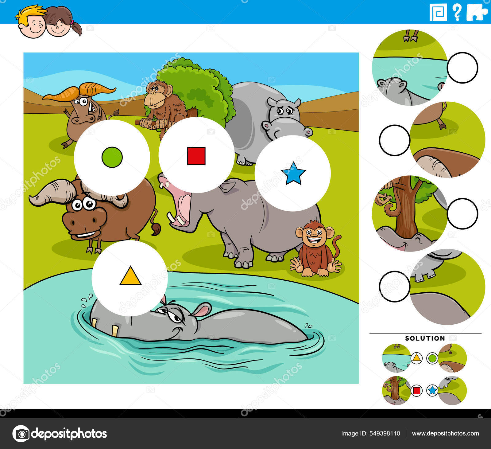 Crianças Zoo animais formas de quebra-cabeça - jogo educativo para