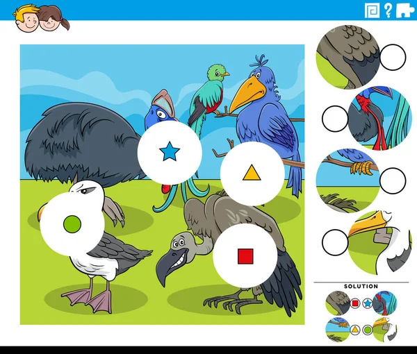 Cartoon Illustratie Van Educatieve Match Stukken Puzzel Taak Voor Kinderen — Stockvector