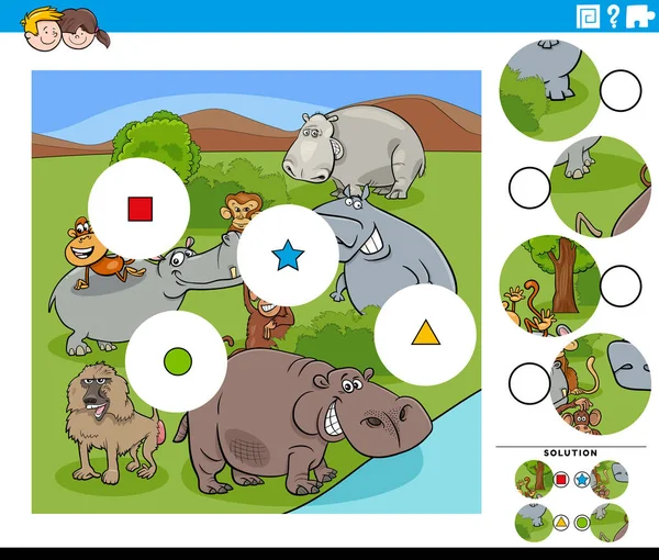 Cartoon Illustratie Van Educatieve Match Stukken Puzzel Spel Voor Kinderen — Stockvector