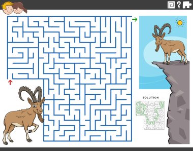 Öküz ya da oğlak burcu olan çocuklar için eğitici labirent bulmaca oyununun çizgi film çizimi