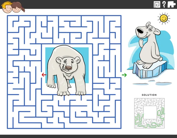 Cartoon Ilustrace Vzdělávací Bludiště Puzzle Hra Pro Děti Ledními Medvědy — Stockový vektor