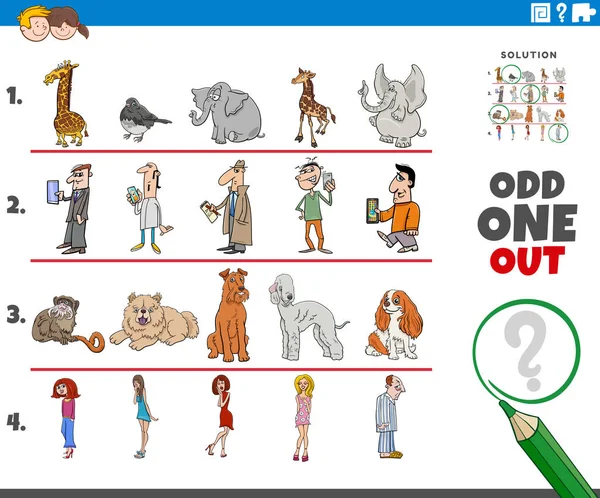 Cartoon Illustration Odd One Out Picture Row Educational Activity Children — Stock Vector