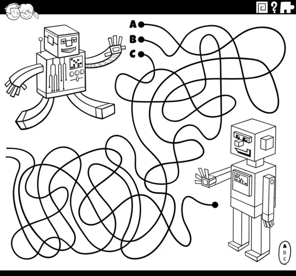 Schwarz Weiße Cartoon Illustration Von Linien Labyrinth Puzzle Spiel Mit — Stockvektor