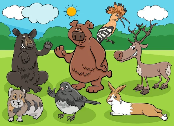 Illustrations Dessins Animés Groupe Personnages Animaux Sauvages — Image vectorielle