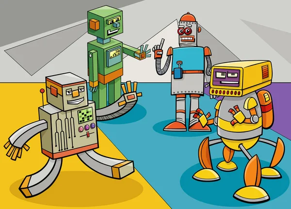 Zeichentrick Illustration Von Robotern Comicfiguren Gruppe — Stockvektor