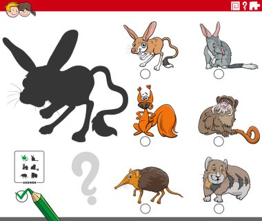 Hayvan karakterli çocuklar için Gölge Eğitimi görevine doğru resmi bulmanın çizgi film çizimi