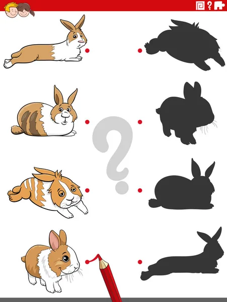 Cartoon Illustration Match Right Shadows Pictures Educational Game Rabbits Animal — Stock Vector