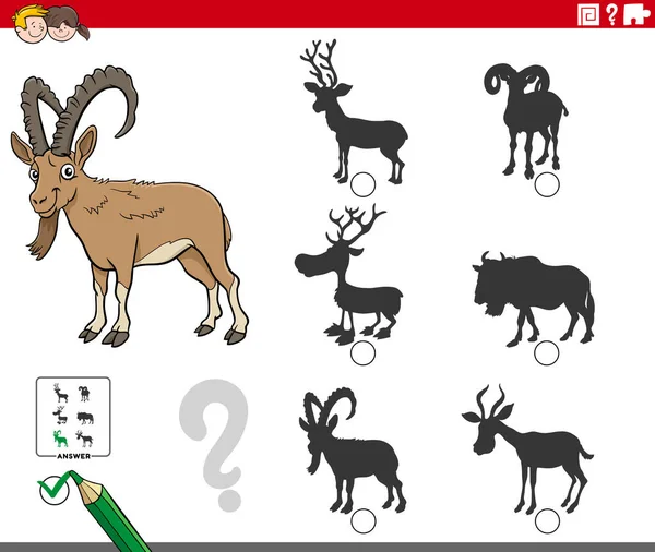 Ibex動物の文字を持つ子供のための影教育ゲームに右の画像を見つけるの漫画のイラスト — ストックベクタ