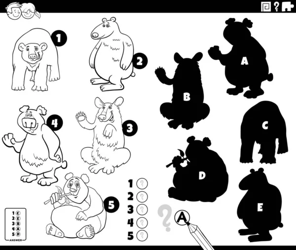 Černobílé Kreslené Ilustrace Nalezení Správné Stíny Obrázky Vzdělávací Hra Pro — Stockový vektor