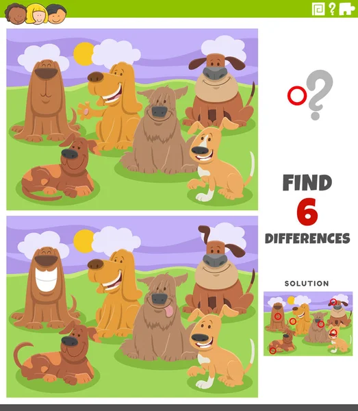 Cartoon Illustration Finding Differences Pictures Educational Game Children Funny Dogs — Vetor de Stock