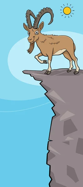 Γελοιογραφία Απεικόνιση Του Ζωικού Χαρακτήρα Ibex Στο Βουνό — Διανυσματικό Αρχείο