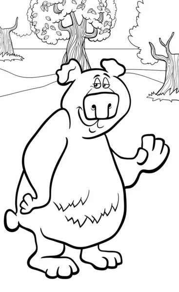 Black White Cartoon Illustration Funny Bear Comic Wild Animal Character — Vetor de Stock